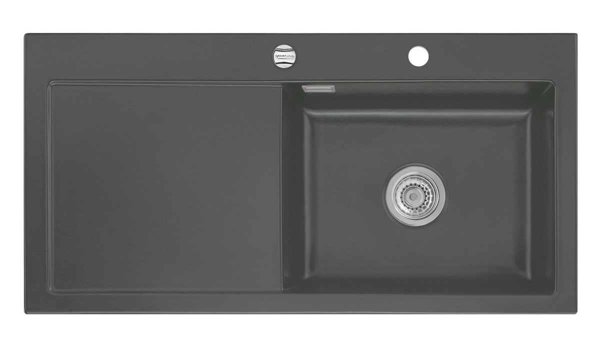 SYSTEMCERAM Einbauspüle Mera 100 SL/F Be. Re. Lava 80 inkl. Excenterbetätigung, für 60 cm Schrankbreite, Spüle zum flächenbündigen Einbau, inkl. 4 x Eckradien R 10 Auflage Becken rechts 55640280