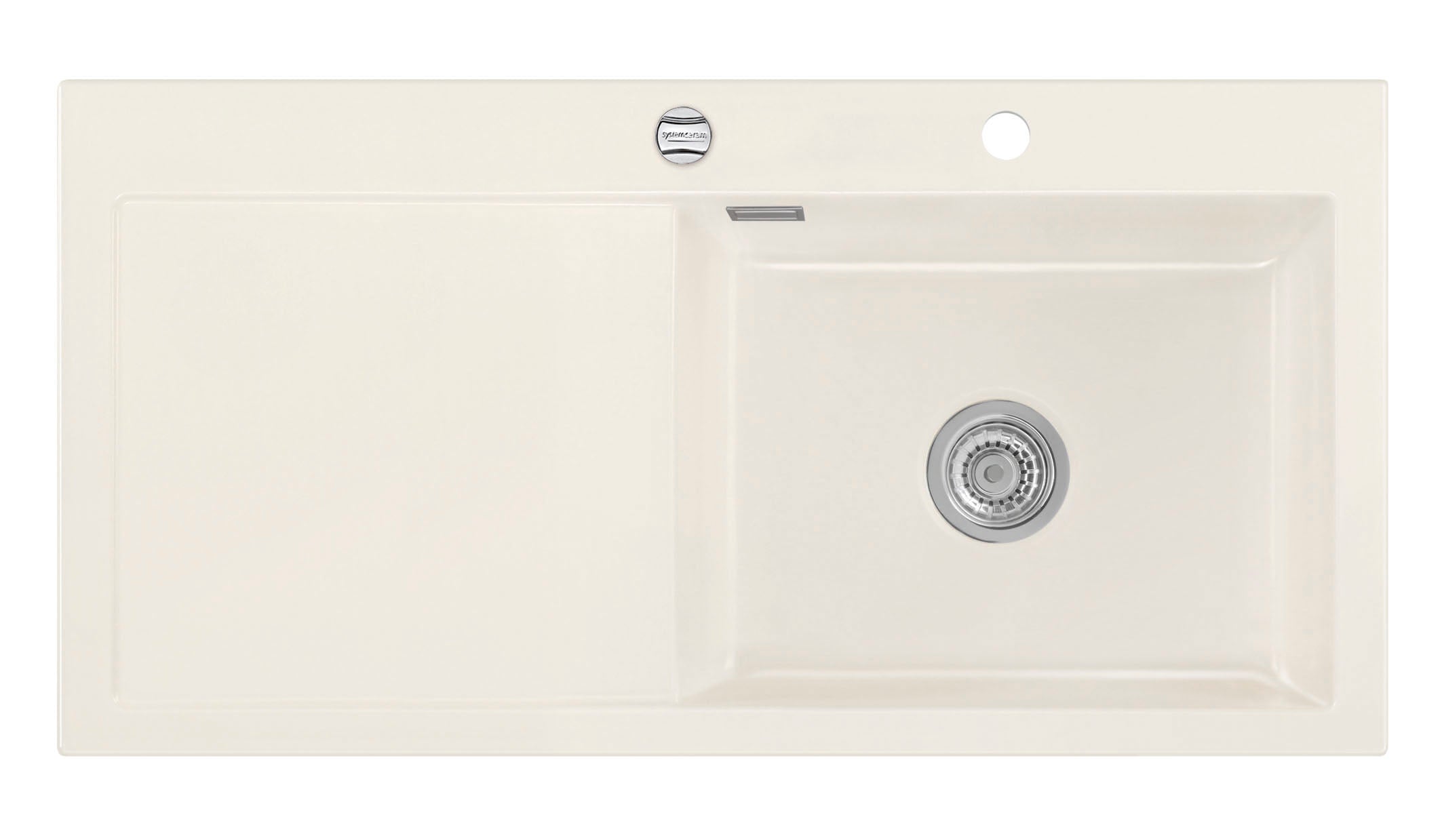 SYSTEMCERAM Einbauspüle Mera 100 SL/F Be. Re. Magnolie 10 inkl. Excenterbetätigung, für 60 cm Schrankbreite, Spüle zum flächenbündigen Einbau, inkl. 4 x Eckradien R 10 Auflage Becken rechts 55640210