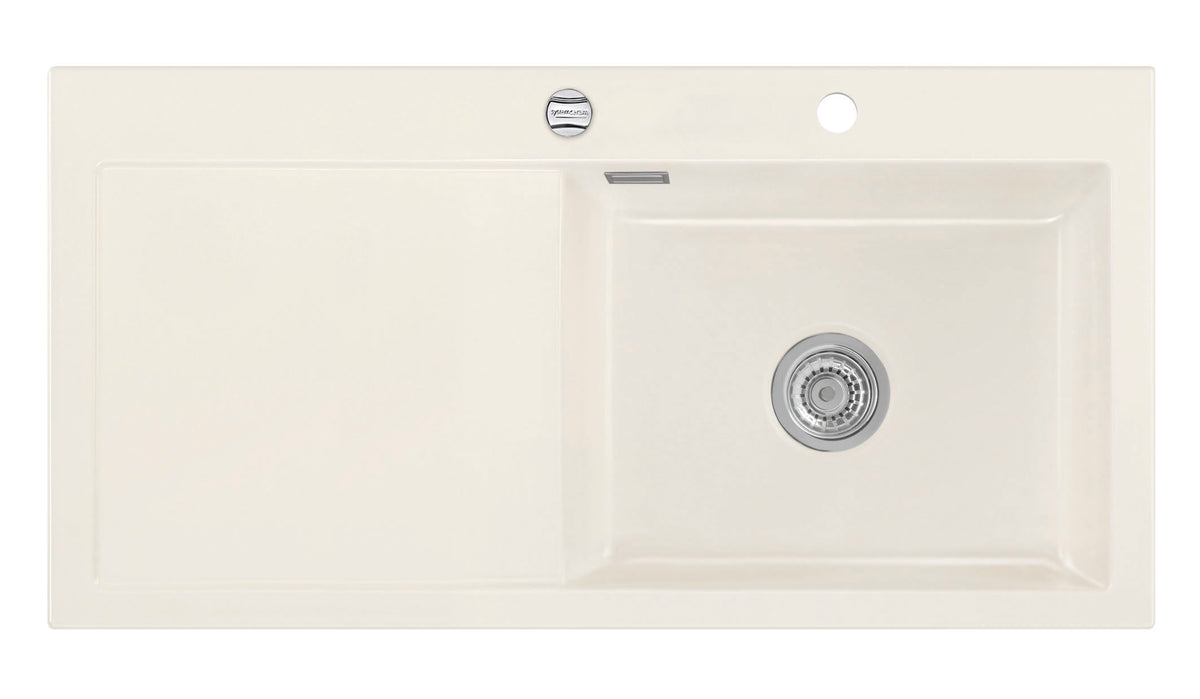 SYSTEMCERAM Einbauspüle Mera 100 SL/F Be. Re. Magnolie 10 inkl. Excenterbetätigung, für 60 cm Schrankbreite, Spüle zum flächenbündigen Einbau, inkl. 4 x Eckradien R 10 Auflage Becken rechts 55640210