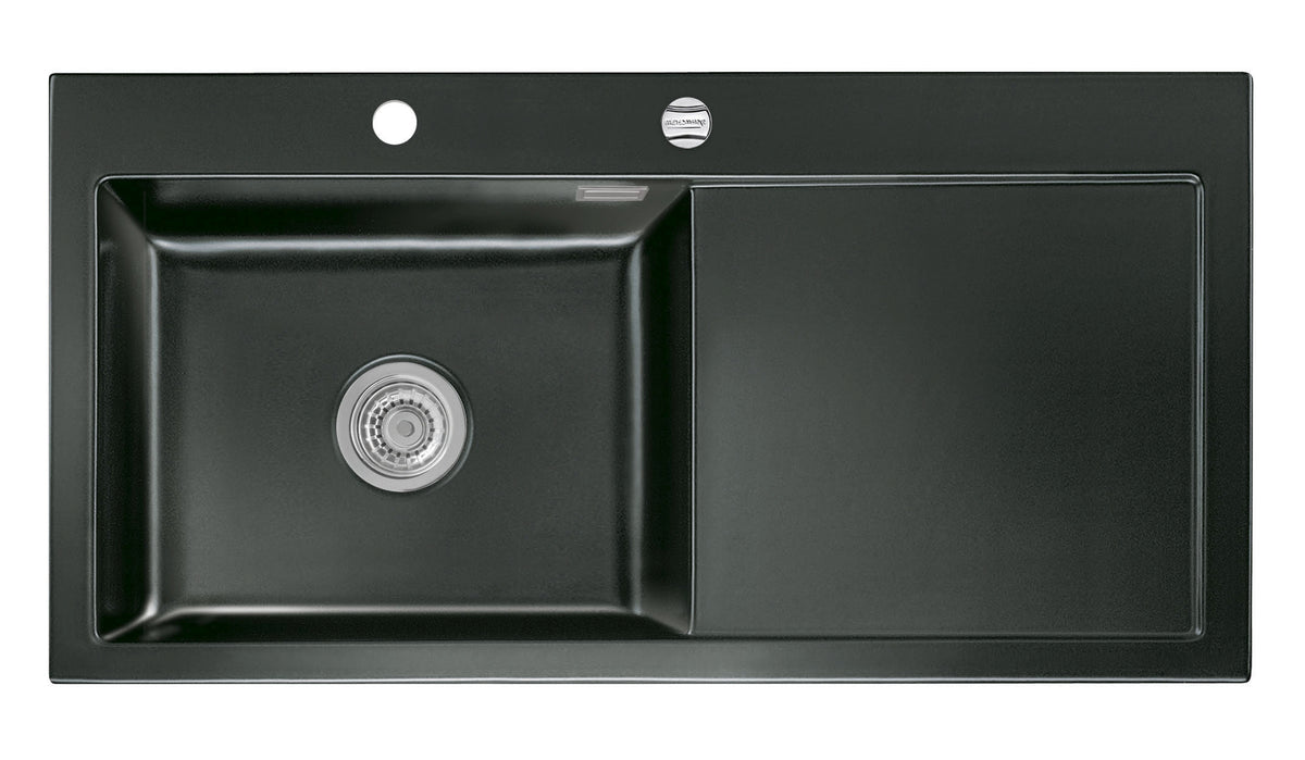 SYSTEMCERAM Einbauspüle Mera 100 SL Be. Li. Nero 68 inkl. Excenterbetätigung, für 60 cm Schrankbreite, Einbauspüle Auflage Becken links 50650268