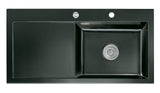 SYSTEMCERAM Einbauspüle Mera 100 SL/F Be. Re. Nero 68 inkl. Excenterbetätigung, für 60 cm Schrankbreite, Spüle zum flächenbündigen Einbau, inkl. 4 x Eckradien R 10 Auflage Becken rechts 55640268