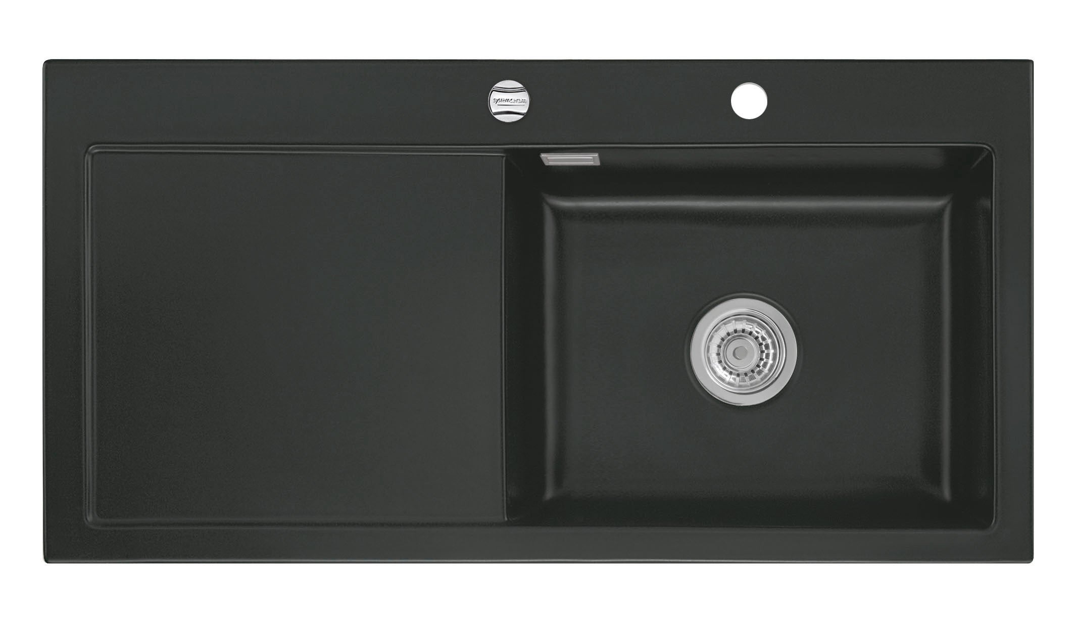 SYSTEMCERAM Einbauspüle Mera 100 SL Be. Re. Nigra 87 inkl. Excenterbetätigung, für 60 cm Schrankbreite, Einbauspüle Auflage Becken rechts 50640287