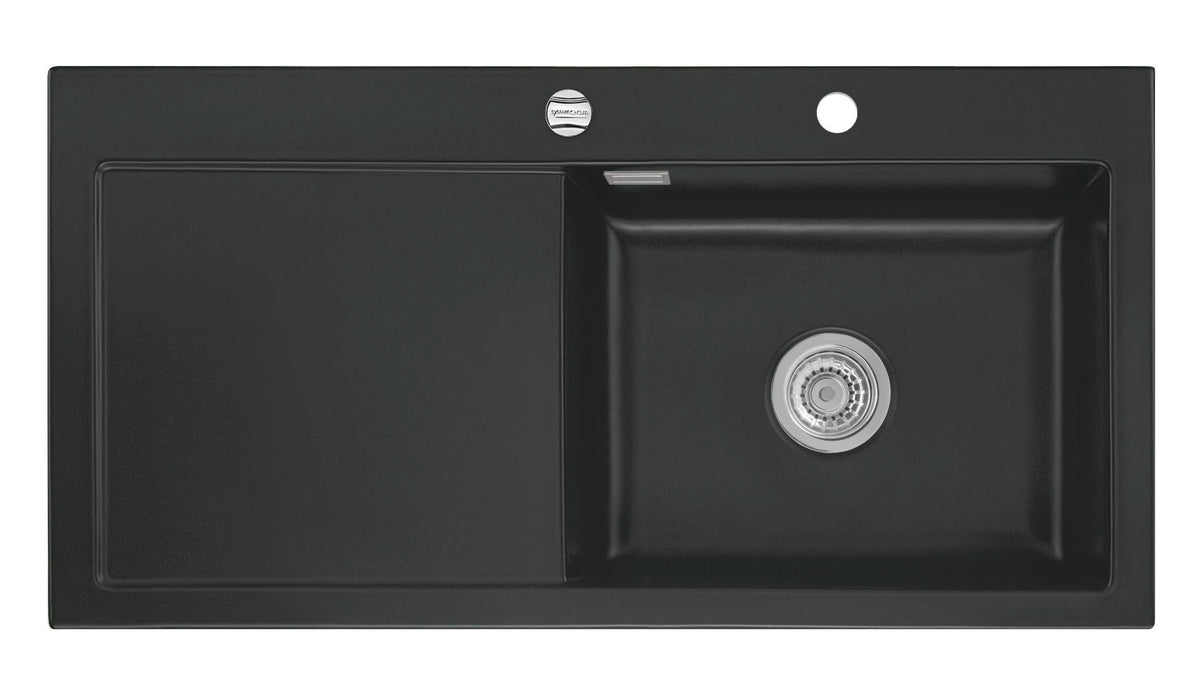 SYSTEMCERAM Einbauspüle Mera 100 SL Be. Re. Nigra 87 inkl. Excenterbetätigung, für 60 cm Schrankbreite, Einbauspüle Auflage Becken rechts 50640287