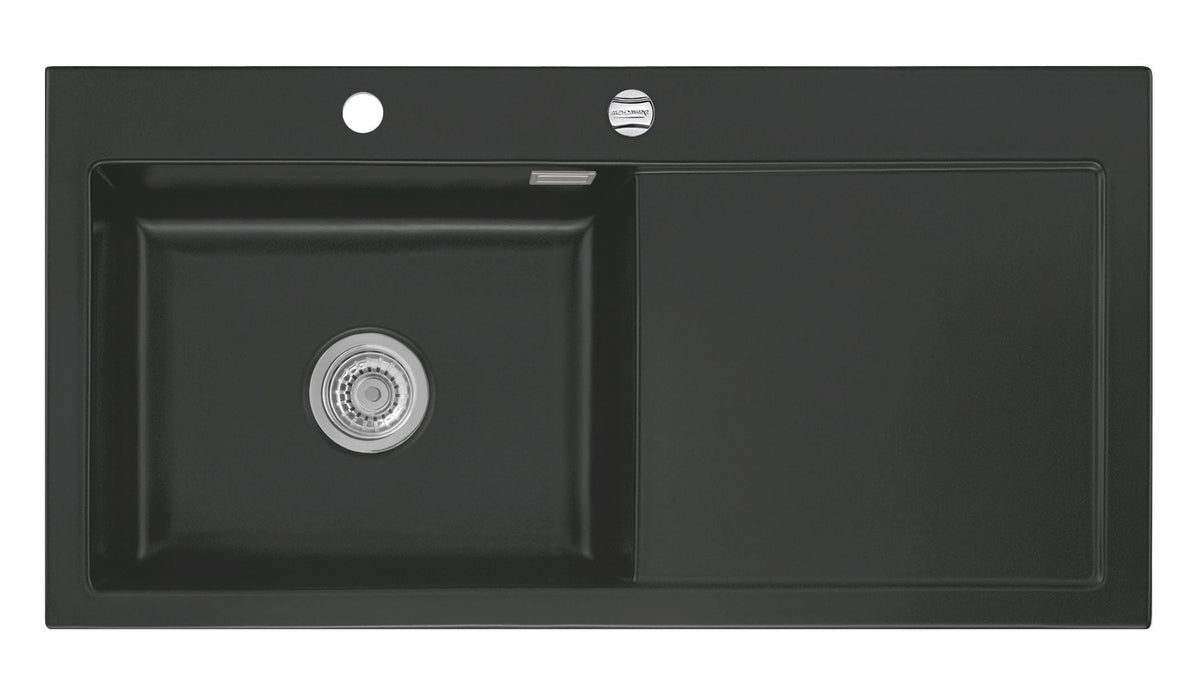 SYSTEMCERAM Einbauspüle Mera 100 SL Be. Li. Nigra 87 inkl. Handbetätigung, für 60 cm Schrankbreite, Einbauspüle Auflage Becken links 50650187
