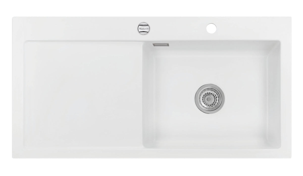 SYSTEMCERAM Einbauspüle Mera 100 SL Be. Re. Polar 13 inkl. Excenterbetätigung, für 60 cm Schrankbreite, Einbauspüle Auflage Becken rechts 50640213