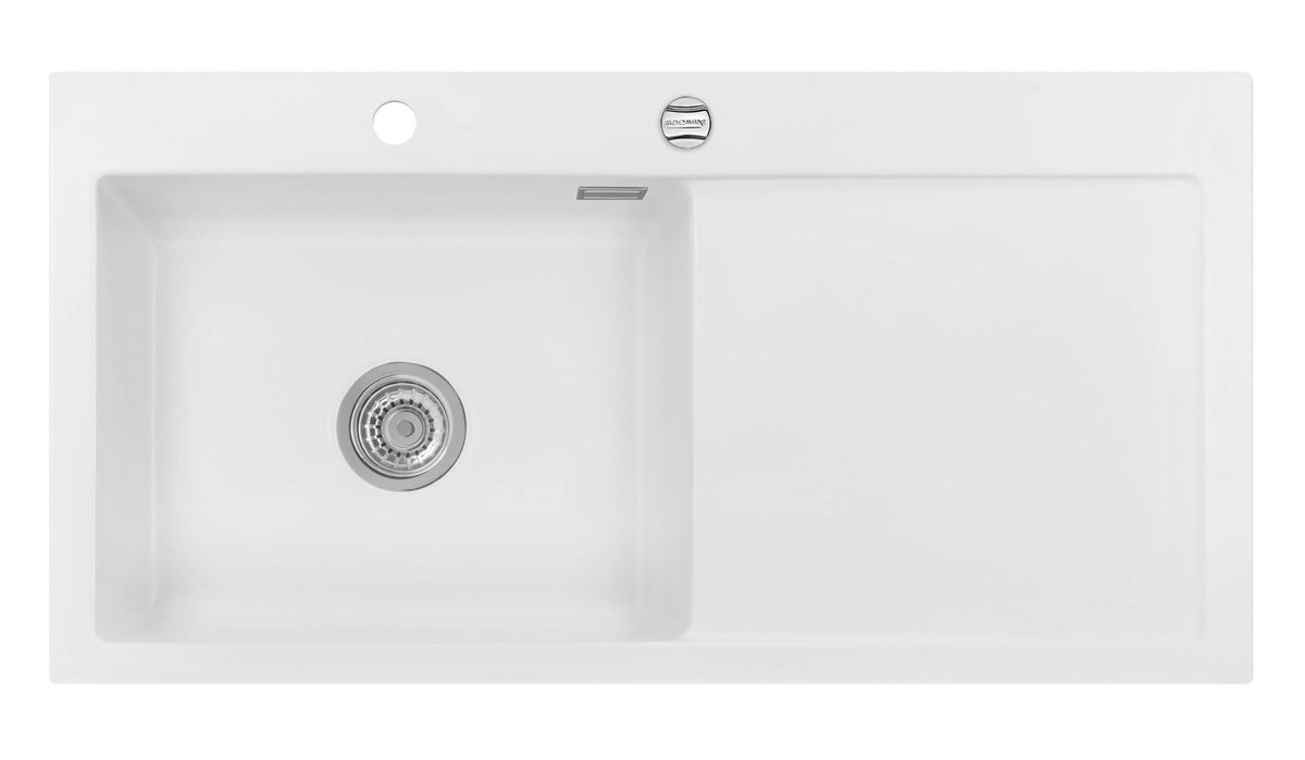 SYSTEMCERAM Einbauspüle Mera 100 SL Be. Li. Polar 13 inkl. Handbetätigung, für 60 cm Schrankbreite, Einbauspüle Auflage Becken links 50650113