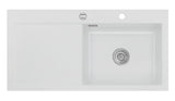 SYSTEMCERAM Einbauspüle Mera 100 SL/F Be. Re. Satin 20 inkl. Excenterbetätigung, für 60 cm Schrankbreite, Spüle zum flächenbündigen Einbau, inkl. 4 x Eckradien R 10 Auflage Becken rechts 55640220