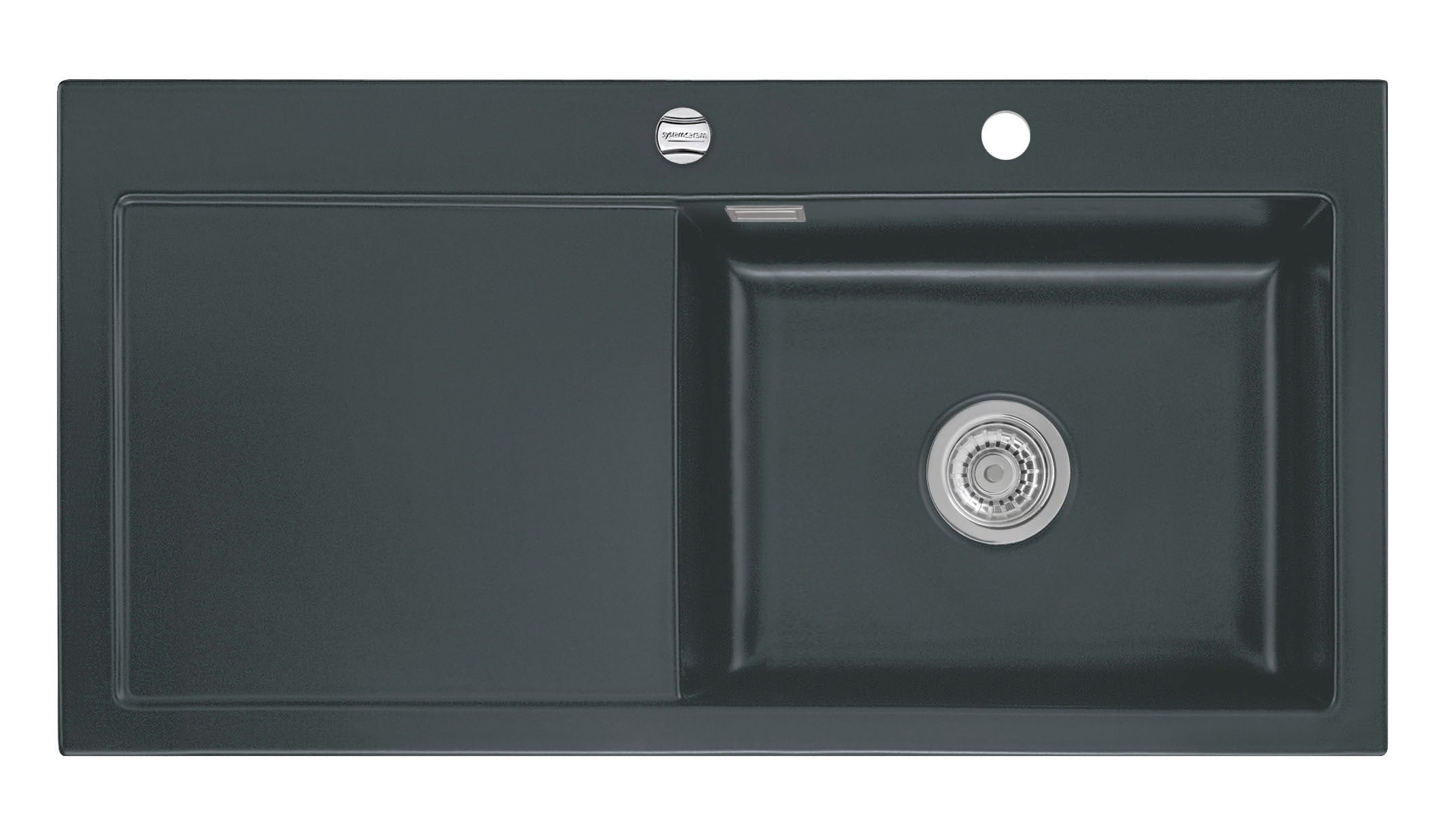SYSTEMCERAM Einbauspüle Mera 100 SL Be. Re. Schiefer 85 inkl. Excenterbetätigung, für 60 cm Schrankbreite, Einbauspüle Auflage Becken rechts 50640285