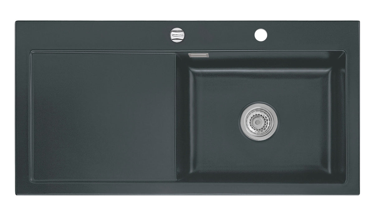 SYSTEMCERAM Einbauspüle Mera 100 SL Be. Re. Schiefer 85 inkl. Excenterbetätigung, für 60 cm Schrankbreite, Einbauspüle Auflage Becken rechts 50640285