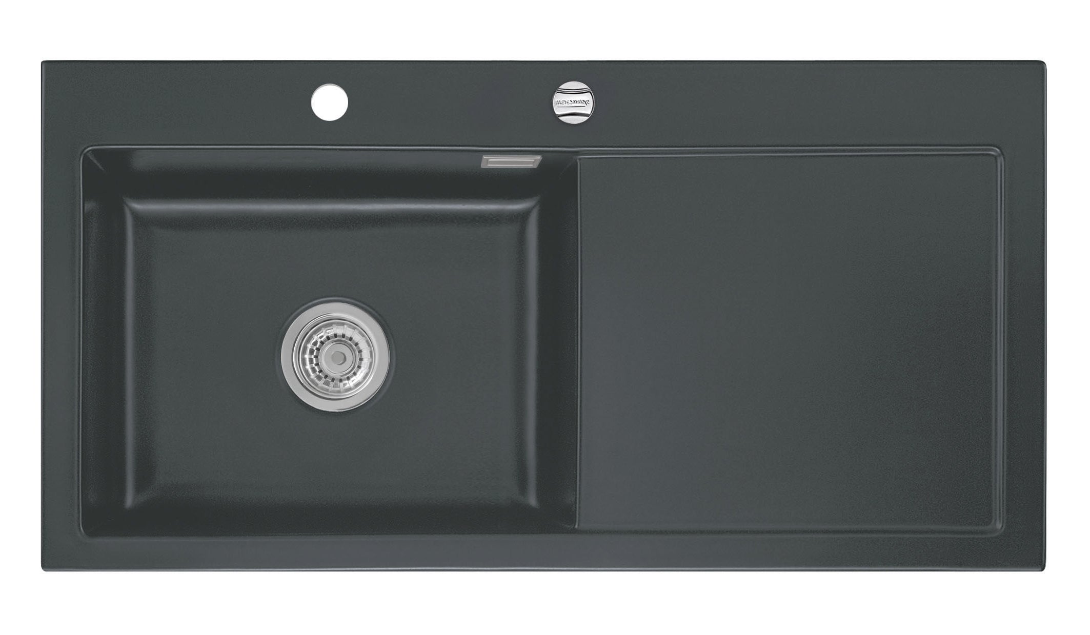 SYSTEMCERAM Einbauspüle Mera 100 SL/F Be. Li. Schiefer 85 inkl. Excenterbetätigung, für 60 cm Schrankbreite, Spüle zum flächenbündigen Einbau, inkl. 4 x Eckradien R 10 Auflage Becken links 55650285