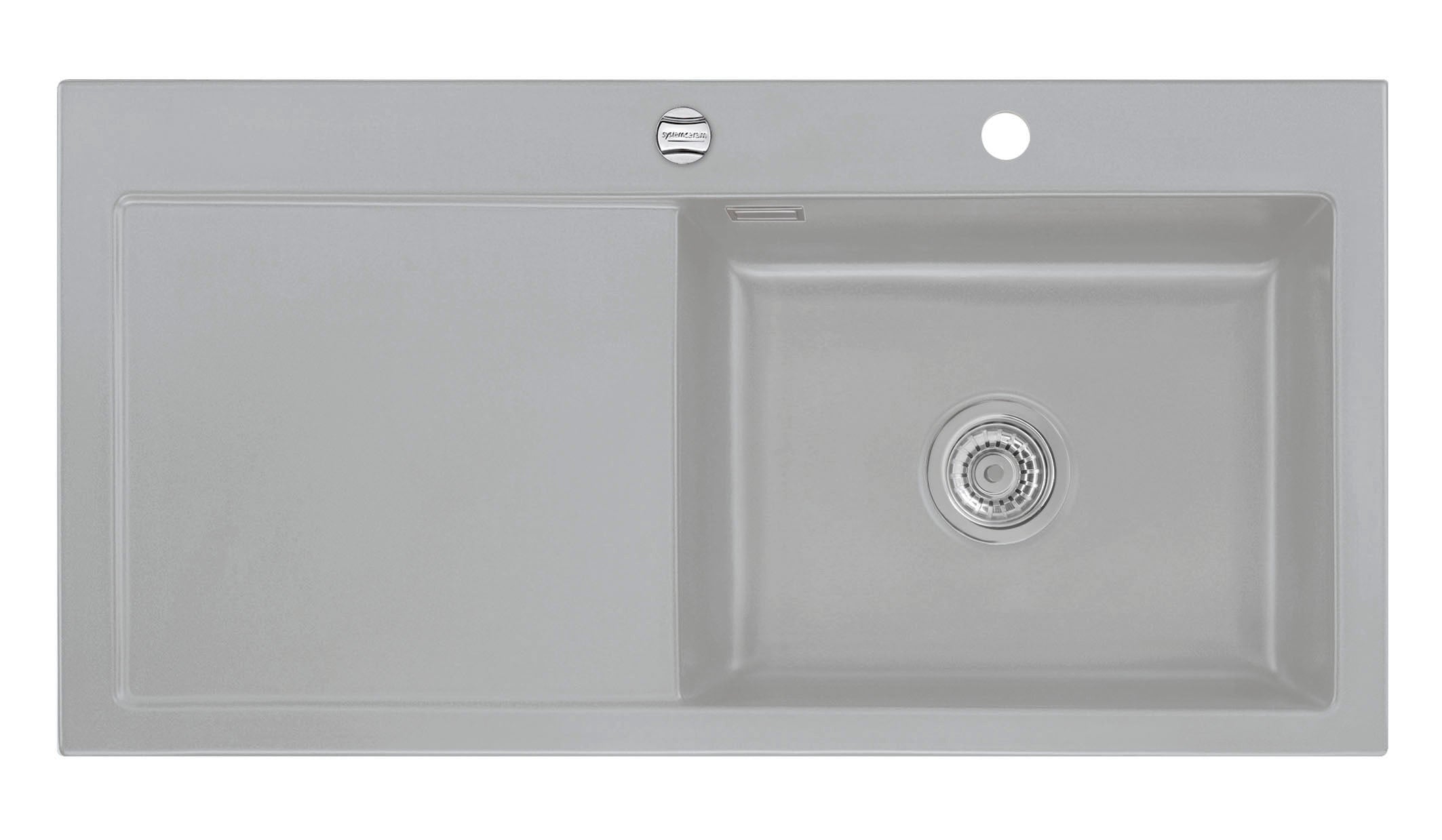 SYSTEMCERAM Einbauspüle Mera 100 SL Be. Re. Titan 78 inkl. Handbetätigung, für 60 cm Schrankbreite, Einbauspüle Auflage Becken rechts 50640178