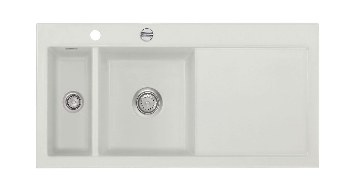 SYSTEMCERAM Einbauspüle Mera 100 Be. Li. Alu 76 inkl. Handbetätigung, für 60 cm Schrankbreite, Einbauspüle Auflage Becken links 50770176