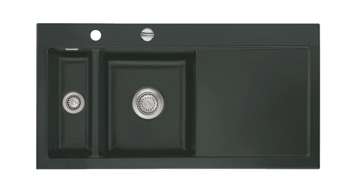 SYSTEMCERAM Einbauspüle Mera 100 Be. Li. Eibe 56 inkl. Excenterbetätigung, für 60 cm Schrankbreite, Einbauspüle Auflage Becken links 50770256
