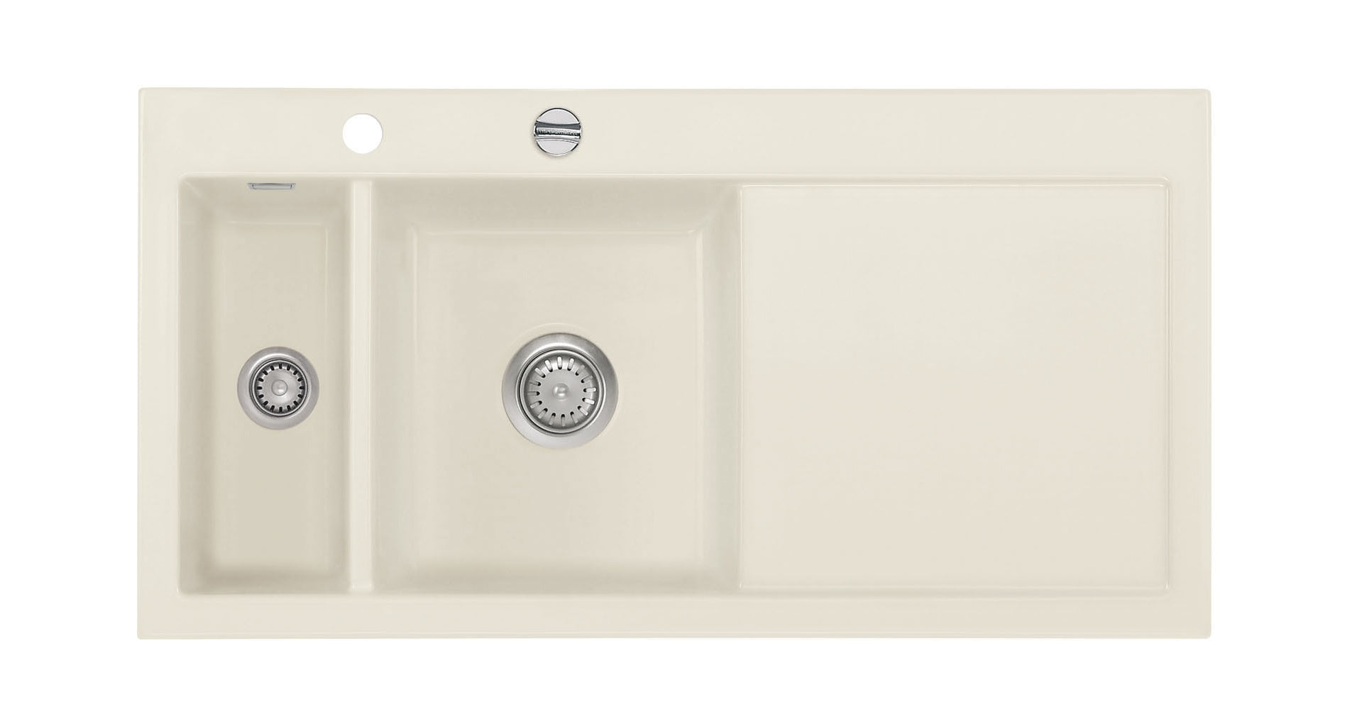 SYSTEMCERAM Einbauspüle Mera 100 F Be. Li. Jasmin 19 inkl. Handbetätigung, für 60 cm Schrankbreite, Spüle zum flächenbündigen Einbau, inkl. 4 x Eckradien R 10 Auflage Becken links 55770119