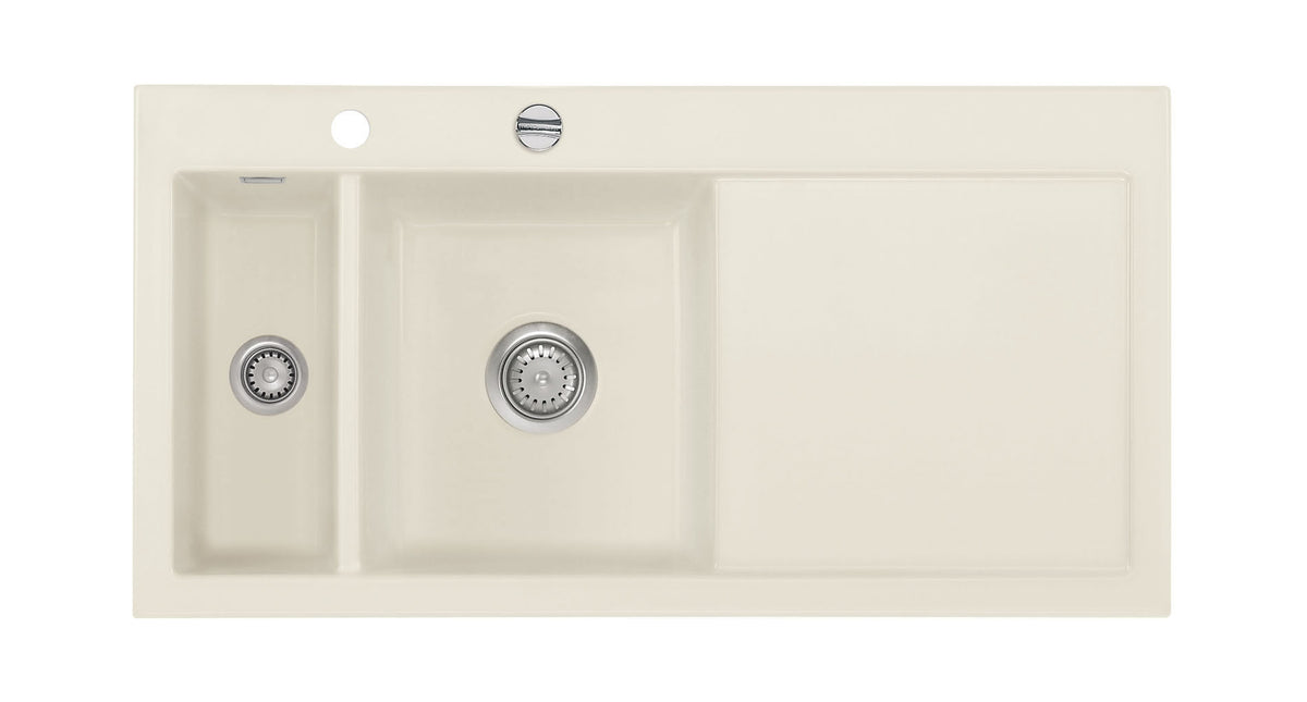 SYSTEMCERAM Einbauspüle Mera 100 F Be. Li. Jasmin 19 inkl. Handbetätigung, für 60 cm Schrankbreite, Spüle zum flächenbündigen Einbau, inkl. 4 x Eckradien R 10 Auflage Becken links 55770119