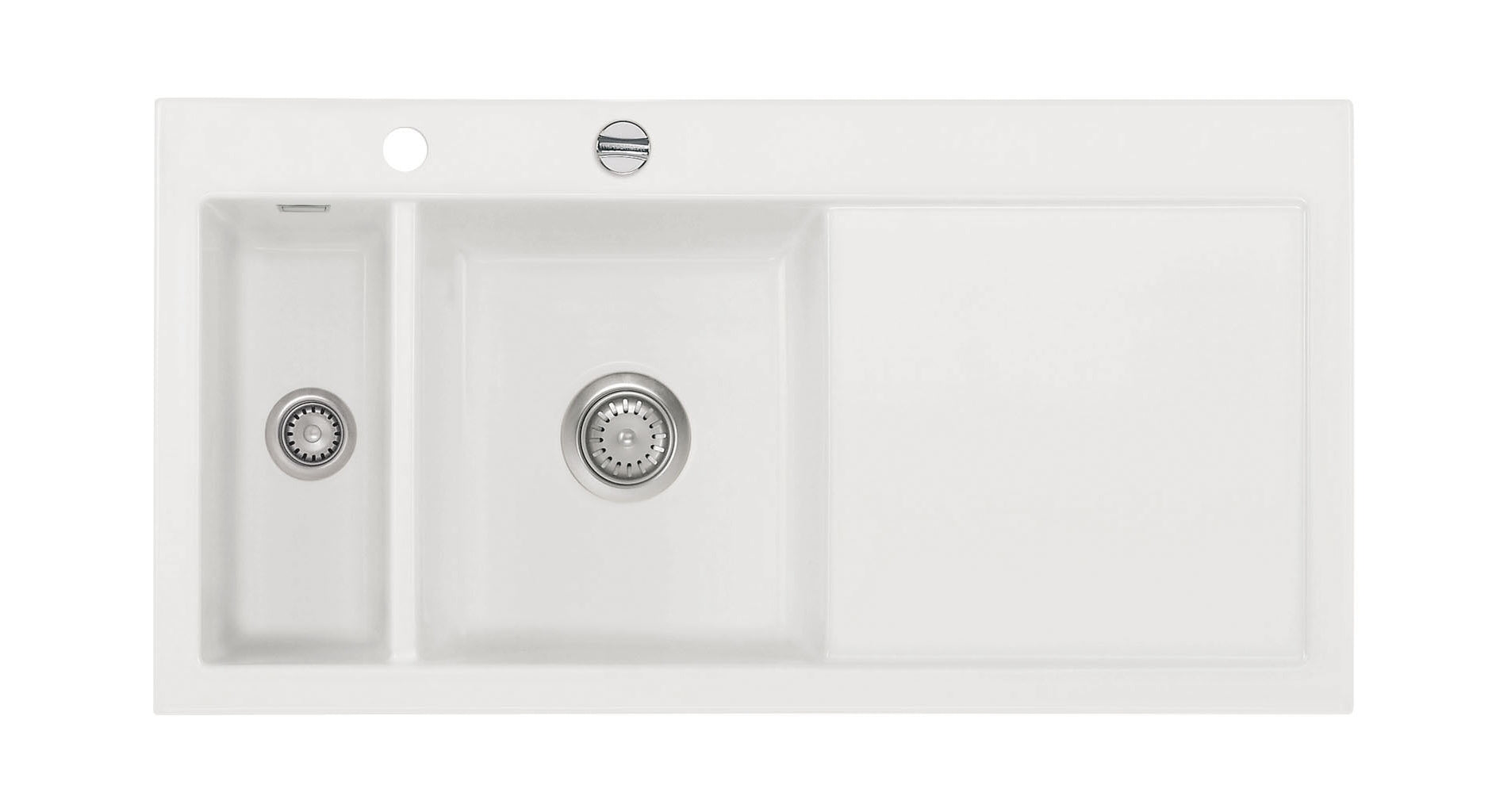 SYSTEMCERAM Einbauspüle Mera 100 Be. Li. Polar 13 inkl. Handbetätigung, für 60 cm Schrankbreite, Einbauspüle Auflage Becken links 50770113