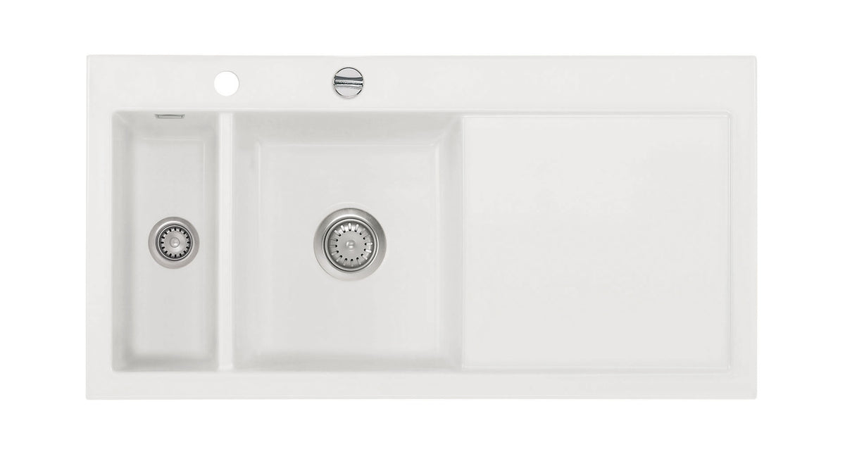 SYSTEMCERAM Einbauspüle Mera 100 Be. Li. Polar 13 inkl. Handbetätigung, für 60 cm Schrankbreite, Einbauspüle Auflage Becken links 50770113