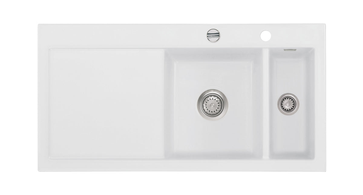 SYSTEMCERAM Einbauspüle Mera 100 Be. Re. Satin 20 inkl. Handbetätigung, für 60 cm Schrankbreite, Einbauspüle Auflage Becken rechts 50760120
