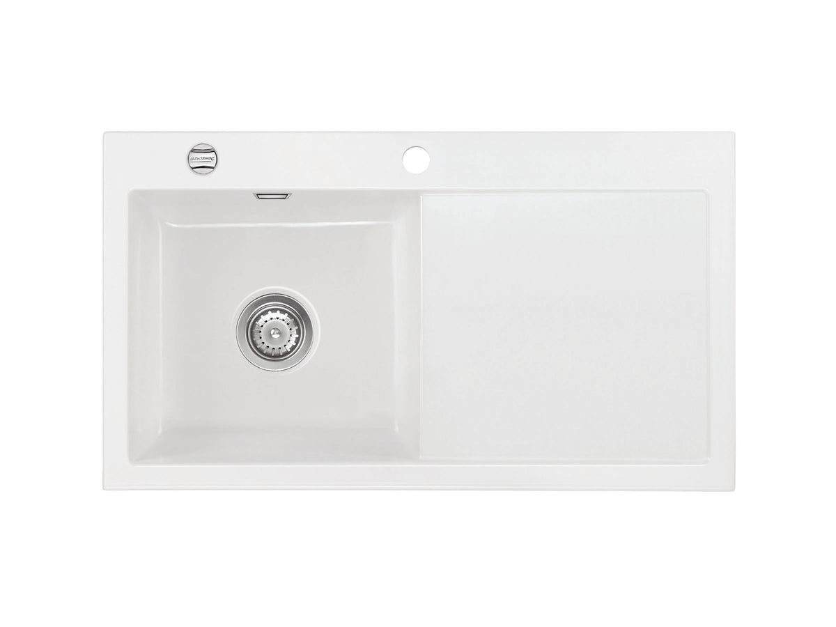 SYSTEMCERAM Einbauspüle Mera 90 F Be. Li. Grönland 12 inkl. Excenterbetätigung, für 50 cm Schrankbreite, Spüle zum flächenbündigen Einbau, inkl. 4 x Eckradien R 10 Auflage Becken links 55750212
