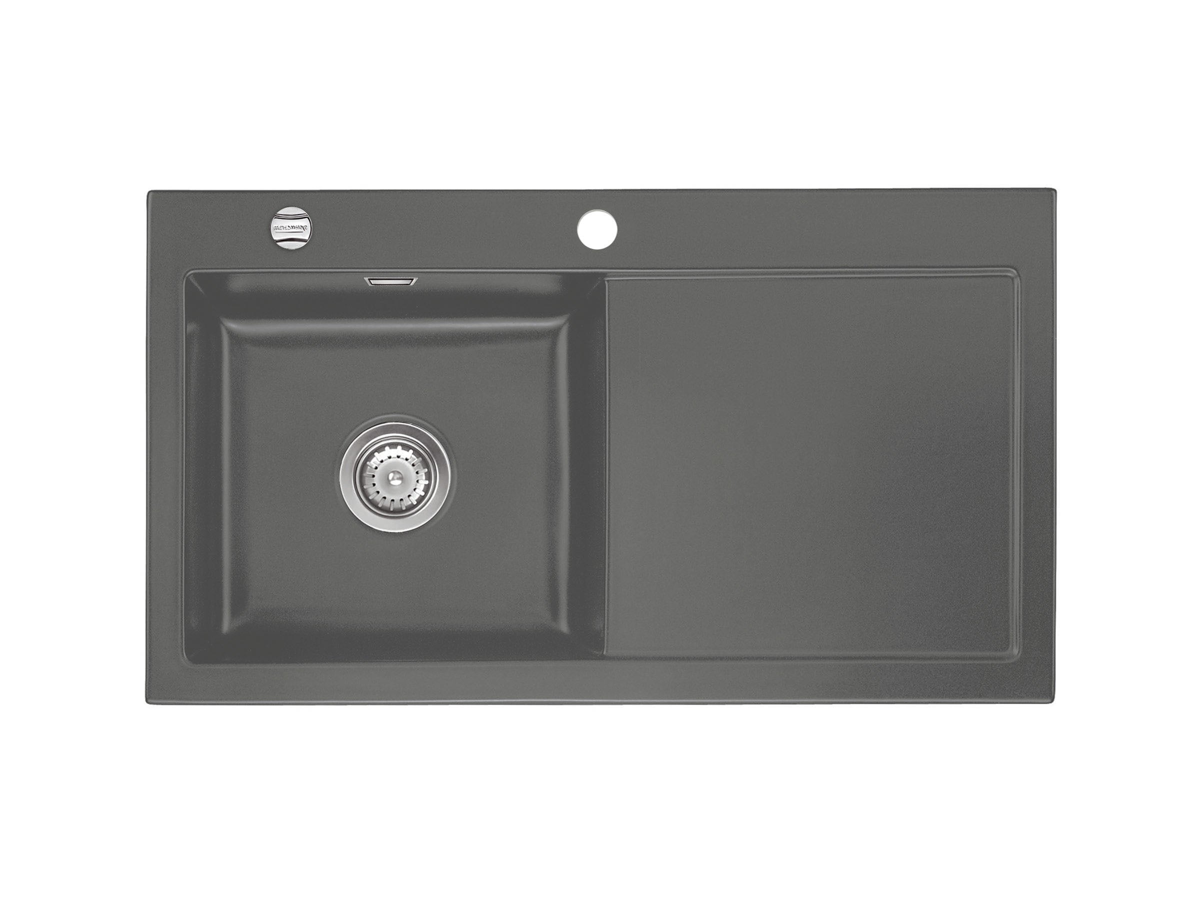 SYSTEMCERAM Einbauspüle Mera 90 F Be. Li. Lava 80 inkl. Handbetätigung, für 50 cm Schrankbreite, Spüle zum flächenbündigen Einbau, inkl. 4 x Eckradien R 10 Auflage Becken links 55750180