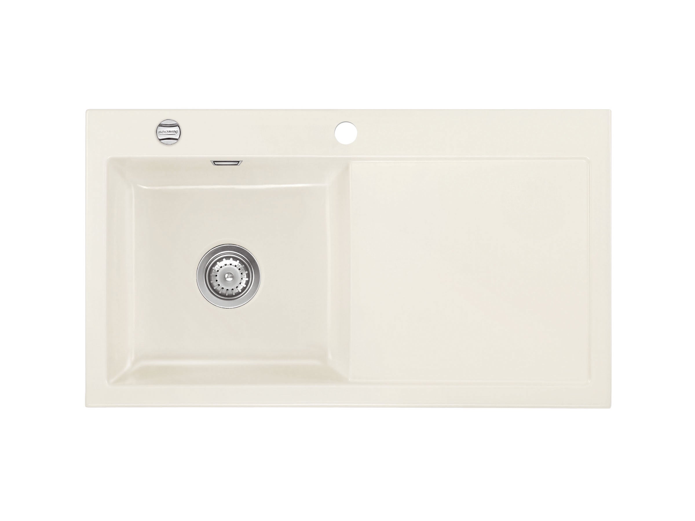 SYSTEMCERAM Einbauspüle Mera 90 F Be. Li. Magnolie 10 inkl. Handbetätigung, für 50 cm Schrankbreite, Spüle zum flächenbündigen Einbau, inkl. 4 x Eckradien R 10 Auflage Becken links 55750110
