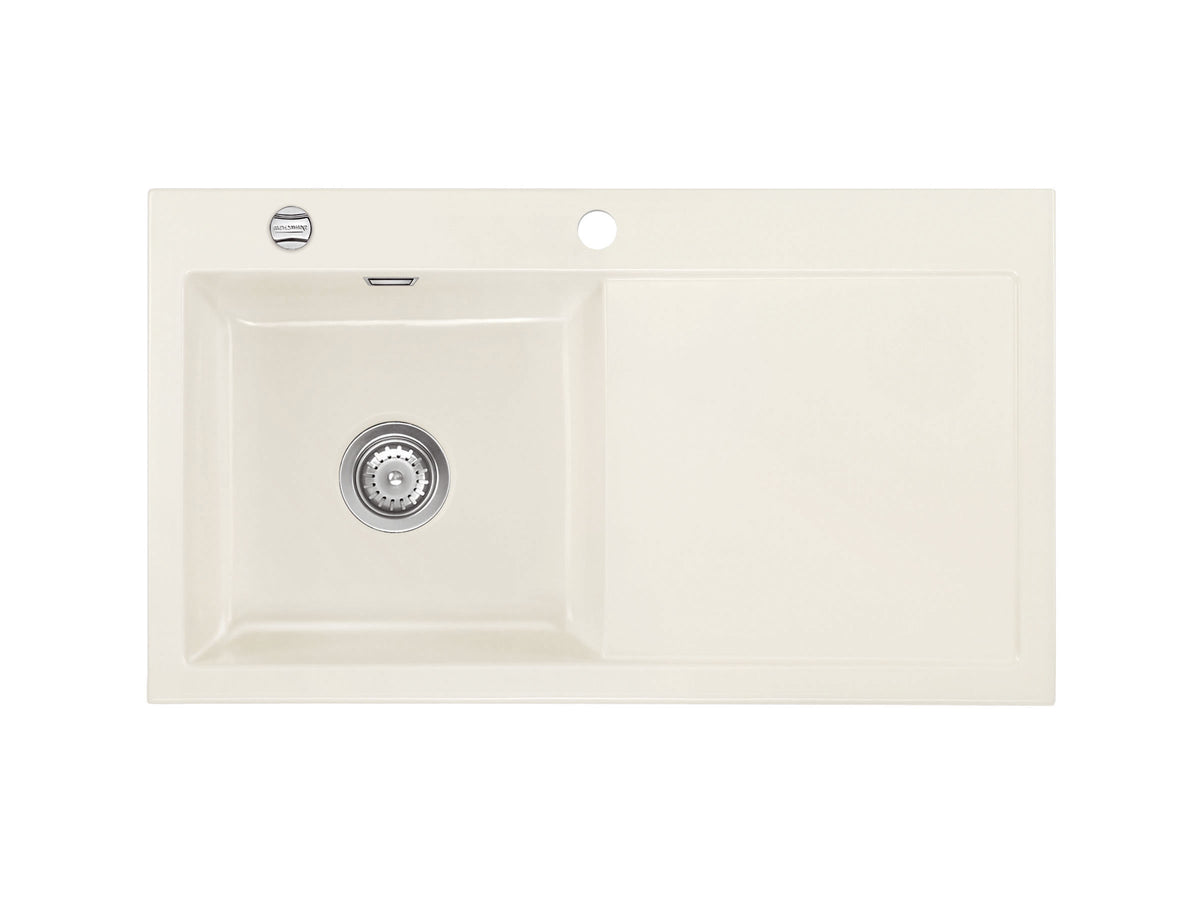 SYSTEMCERAM Einbauspüle Mera 90 F Be. Li. Magnolie 10 inkl. Handbetätigung, für 50 cm Schrankbreite, Spüle zum flächenbündigen Einbau, inkl. 4 x Eckradien R 10 Auflage Becken links 55750110