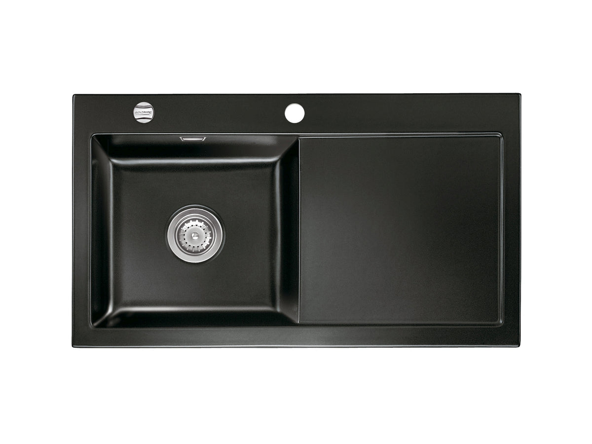SYSTEMCERAM Einbauspüle Mera 90 Be. Li. Nero 68 inkl. Handbetätigung, für 50 cm Schrankbreite, Einbauspüle Auflage Becken links 50750168