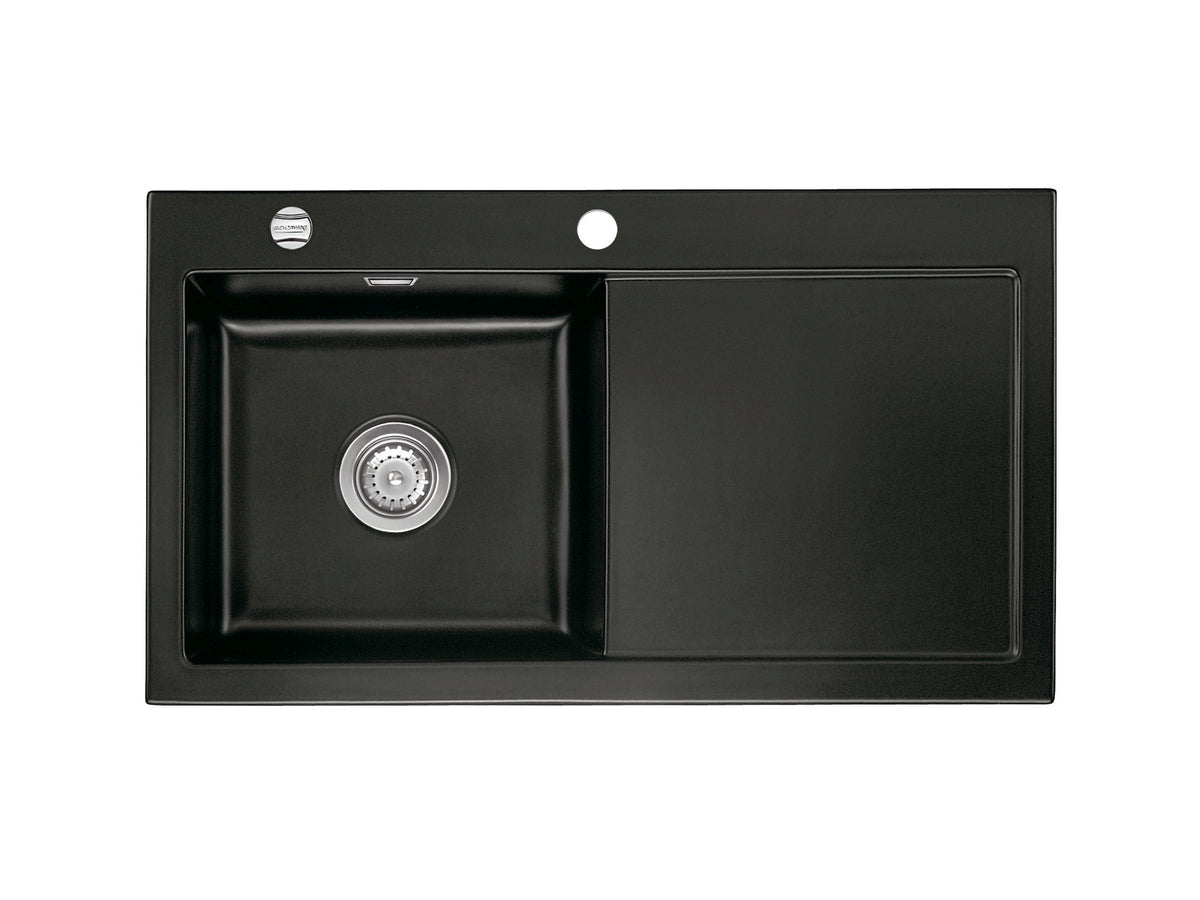 SYSTEMCERAM Einbauspüle Mera 90 Be. Li. Nigra 87 inkl. Excenterbetätigung, für 50 cm Schrankbreite, Einbauspüle Auflage Becken links 50750287