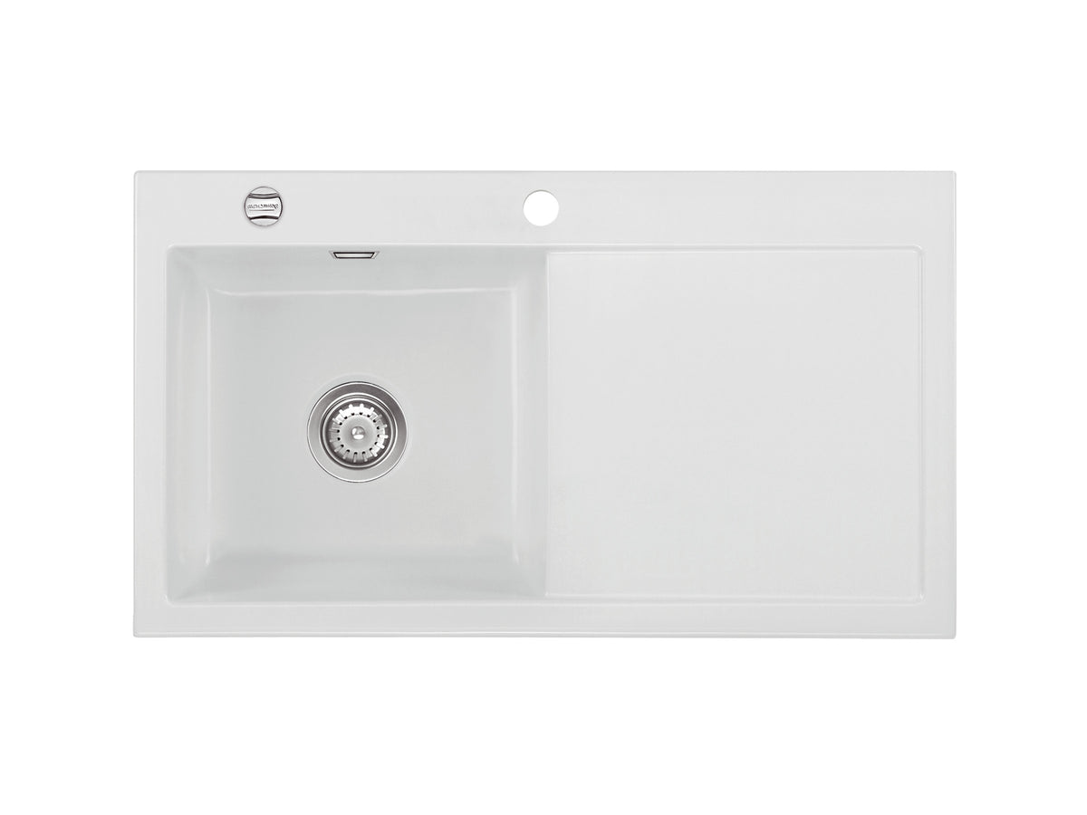 SYSTEMCERAM Einbauspüle Mera 90 Be. Li. Satin 20 inkl. Handbetätigung, für 50 cm Schrankbreite, Einbauspüle Auflage Becken links 50750120