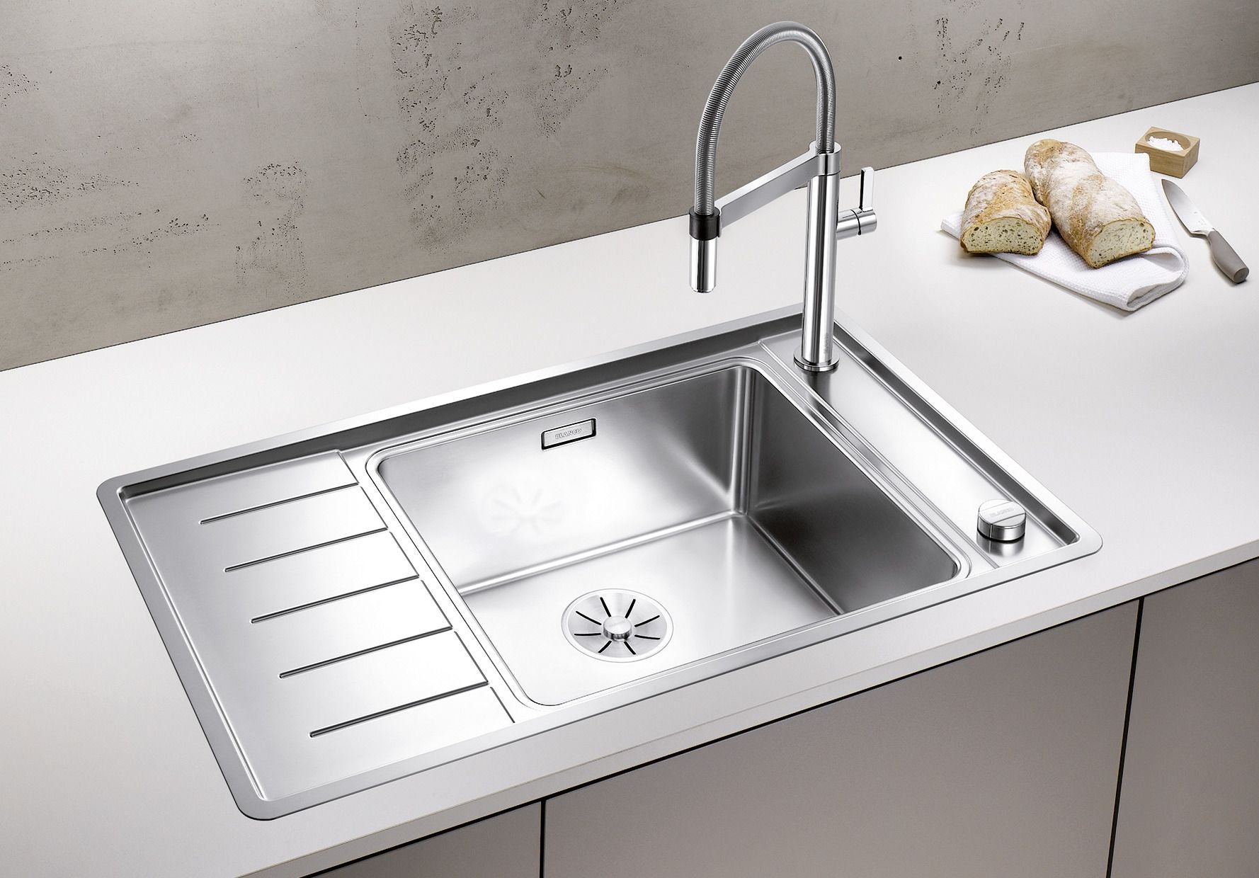 BLANCO ANDANO XL 6 S-IF Compact Edelstahl Seidenglanz mit Ablauffernbedienung mit Zubehör Becken links 523002