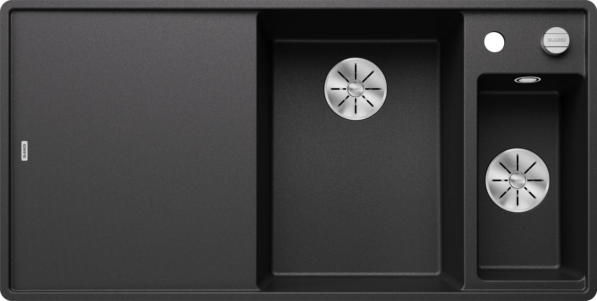 BLANCO AXIA III 6 S-F SILGRANIT mit Ablauffernbedienung inkl. Holzschneidbrett Becken rechts anthrazit 523483
