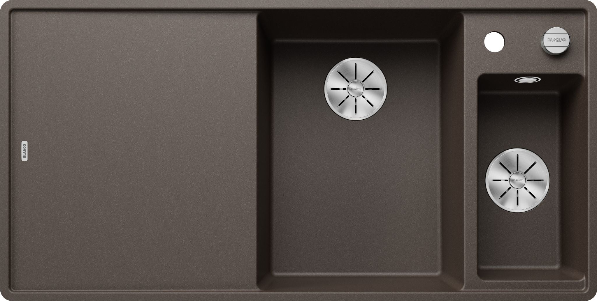 BLANCO AXIA III 6 S-F SILGRANIT mit Ablauffernbedienung inkl. Holzschneidbrett Becken rechts café 523488