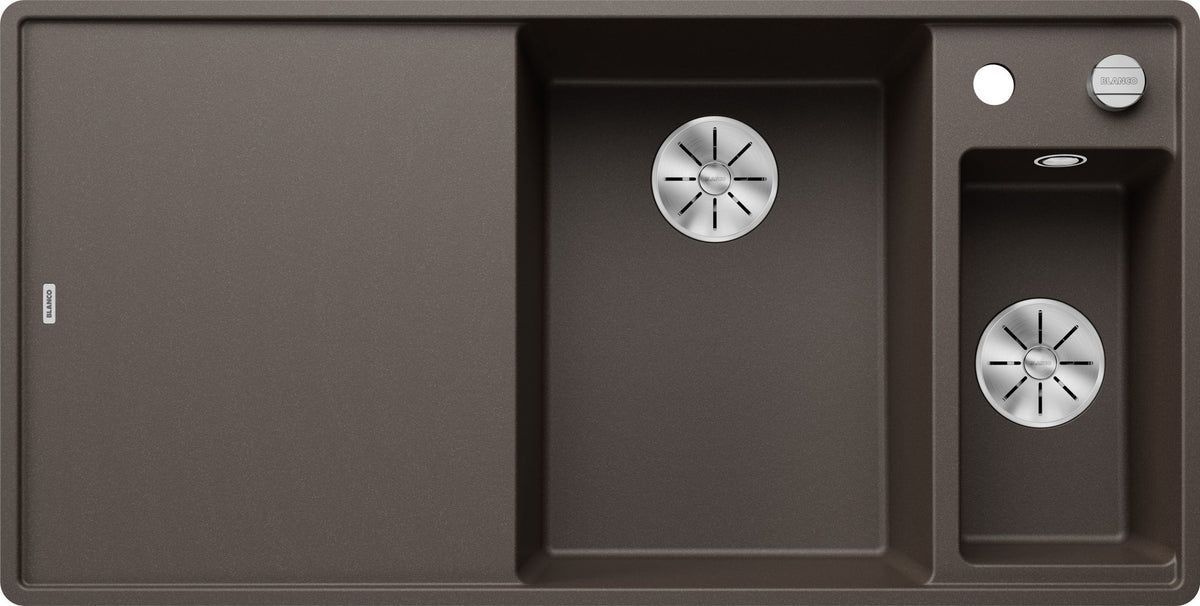 BLANCO AXIA III 6 S-F SILGRANIT mit Ablauffernbedienung inkl. Holzschneidbrett Becken rechts café 523488