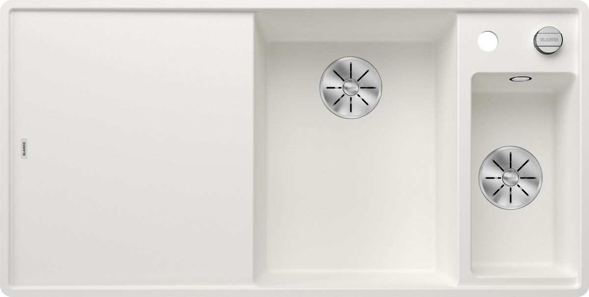 BLANCO AXIA III 6 S-F SILGRANIT mit Ablauffernbedienung inkl. Glasschneidbrett Becken rechts weiß 523492
