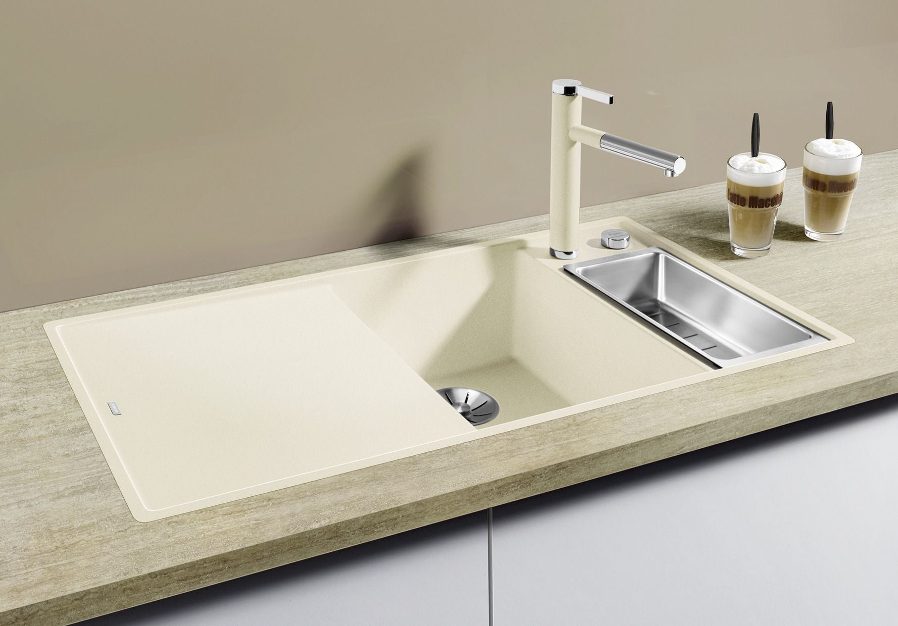 BLANCO AXIA III 6 S-F SILGRANIT mit Holzschneidbrett Becken links café 524668