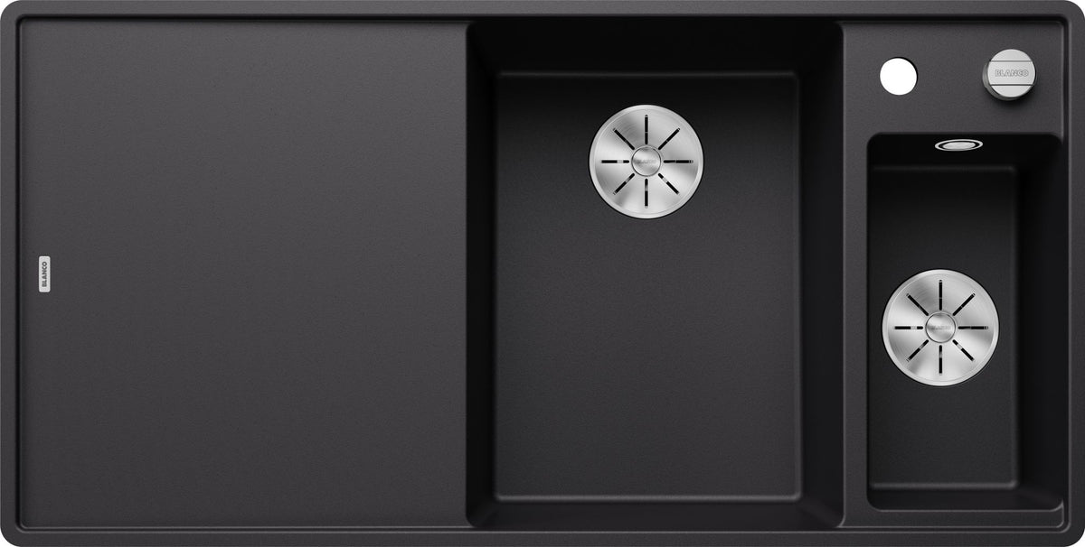 BLANCO AXIA III 6 S-F SILGRANIT mit Ablauffernbedienung inkl. Holzschneidbrett Becken rechts schwarz 525855