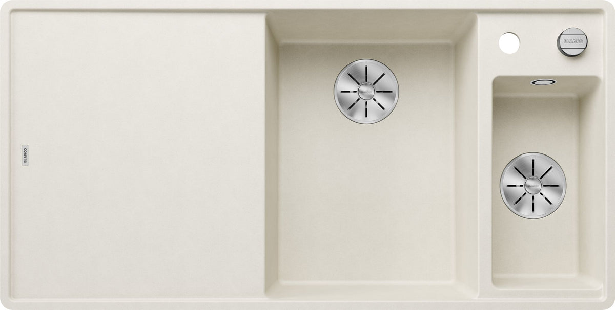 BLANCO AXIA III 6 S-F SILGRANIT mit Ablauffernbedienung inkl. Holzschneidbrett Becken rechts softweiß 527050