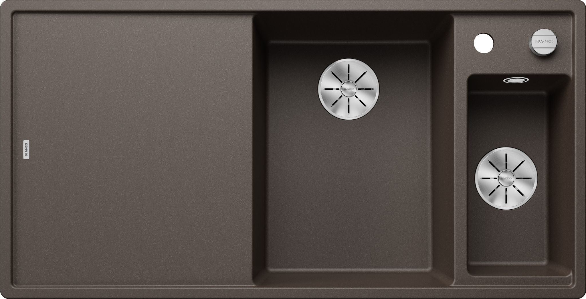 BLANCO AXIA III 6 S SILGRANIT mit Ablauffernbedienung inkl. Glasschneidbrett Becken rechts café 523482