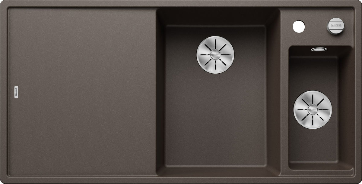 BLANCO AXIA III 6 S SILGRANIT mit Ablauffernbedienung inkl. Glasschneidbrett Becken rechts café 523482