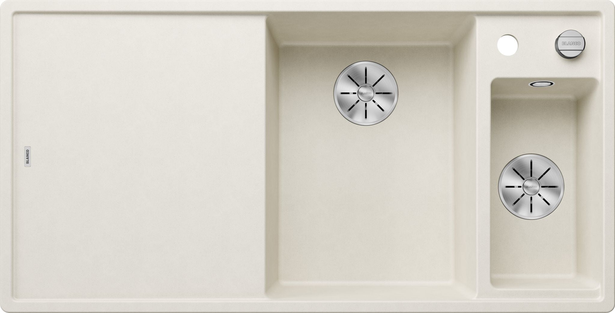 BLANCO AXIA III 6 S SILGRANIT mit Ablauffernbedienung inkl. Glasschneidbrett Becken rechts softweiß 527045