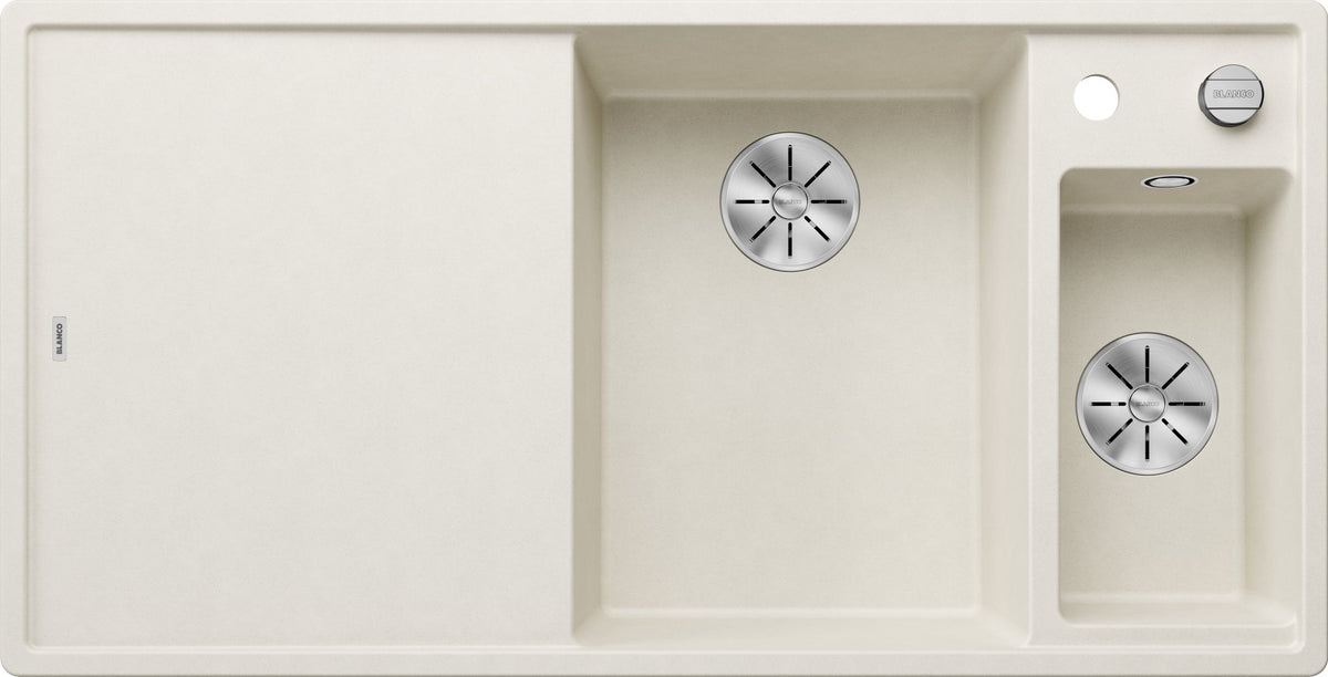 BLANCO AXIA III 6 S SILGRANIT mit Ablauffernbedienung inkl. Holzschneidbrett Becken rechts softweiß 527046