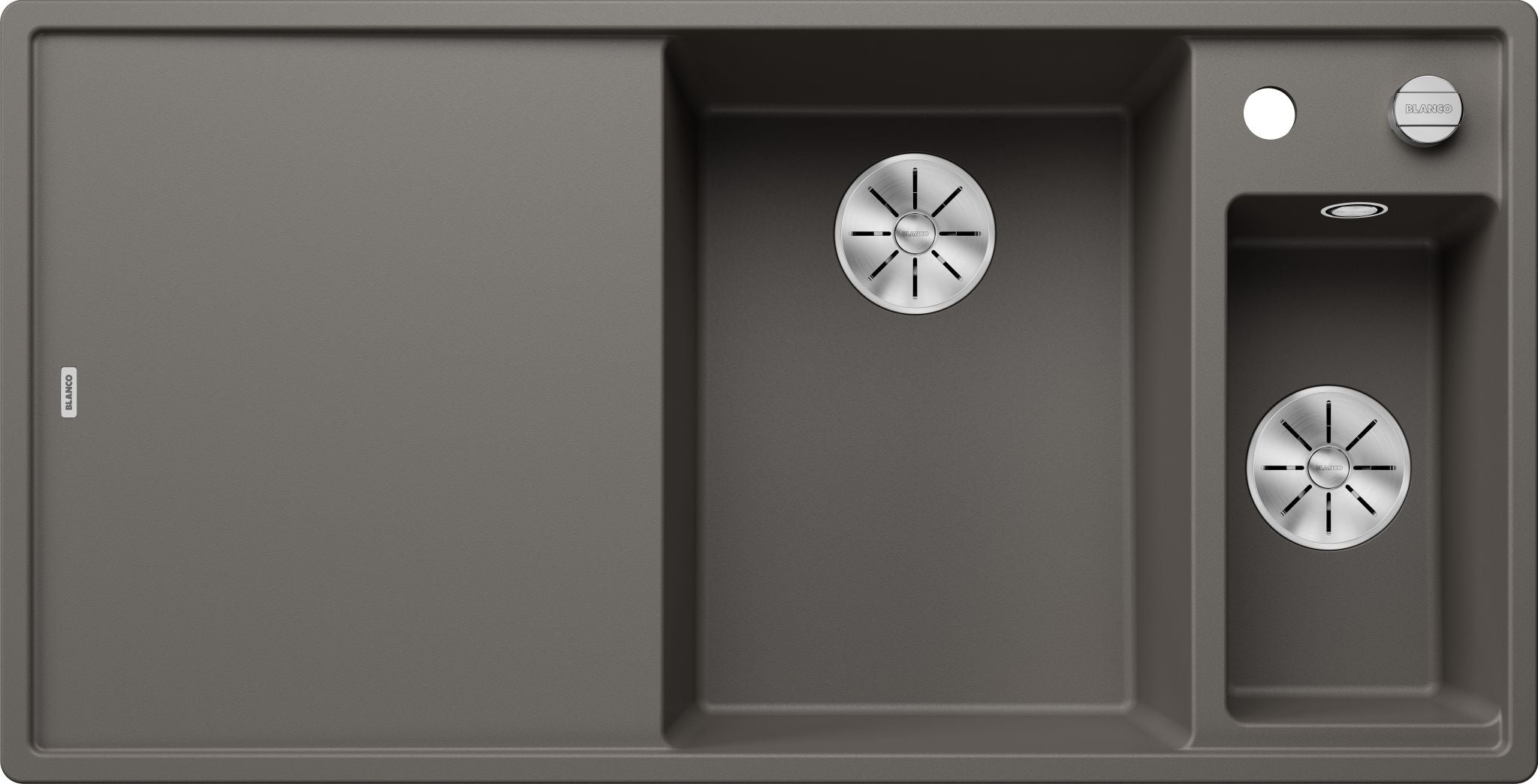 BLANCO AXIA III 6 S SILGRANIT mit Ablauffernbedienung inkl. Glasschneidbrett Becken rechts vulkangrau 527228