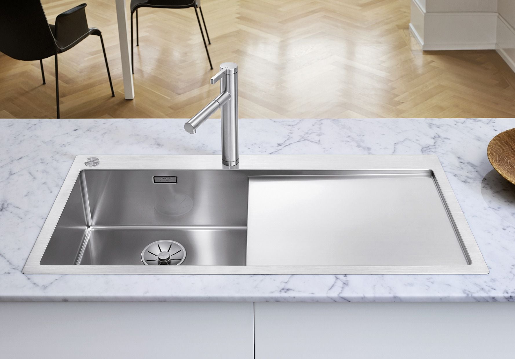 BLANCO CLARON 5 S-IF Edelstahl Seidenglanz mit Ablauffernbedienung Becken links 521626