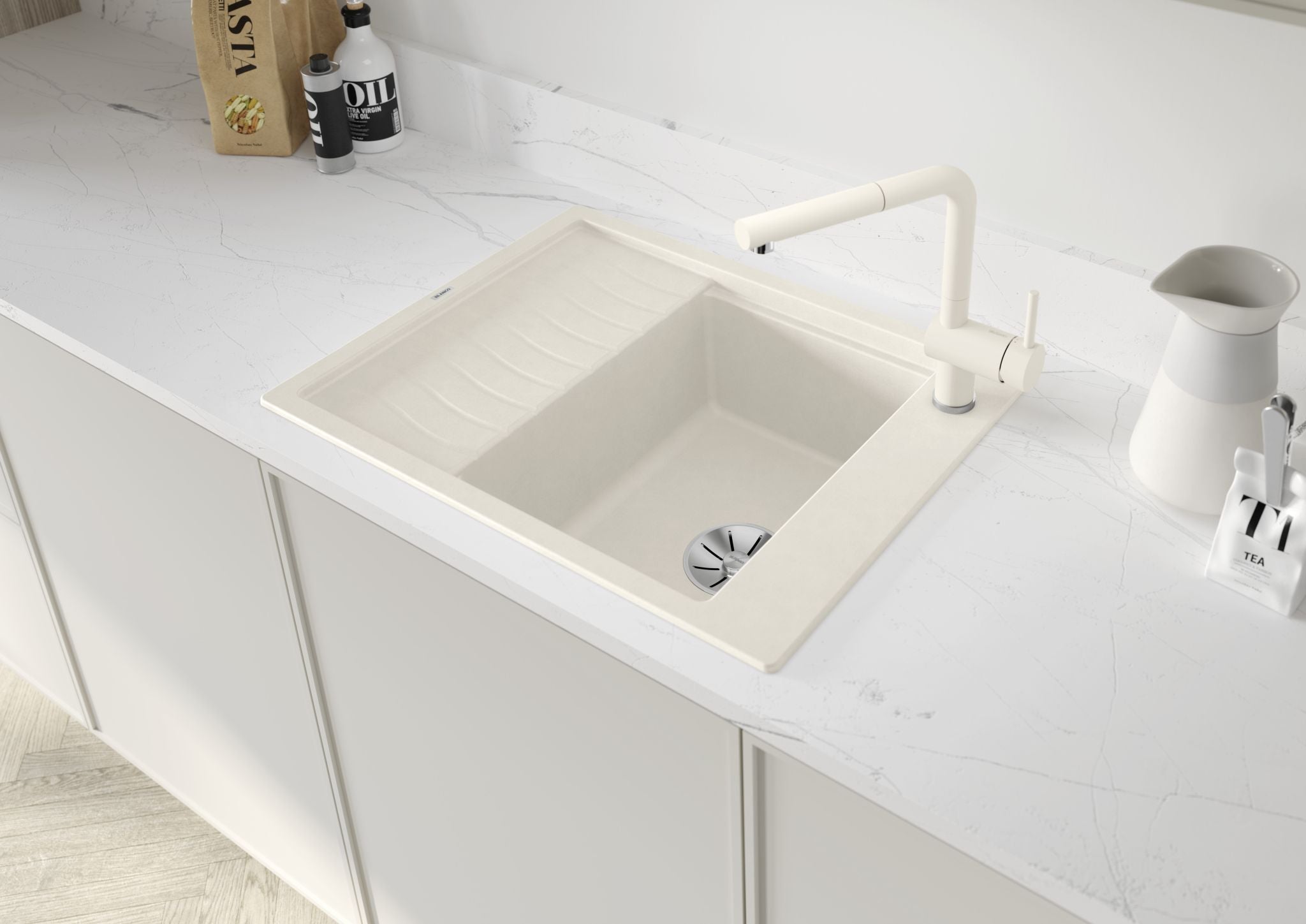 BLANCO ELON 45 S SILGRANIT mit Ablauffernbedienung mit Zubehör reversibel softweiß 527068