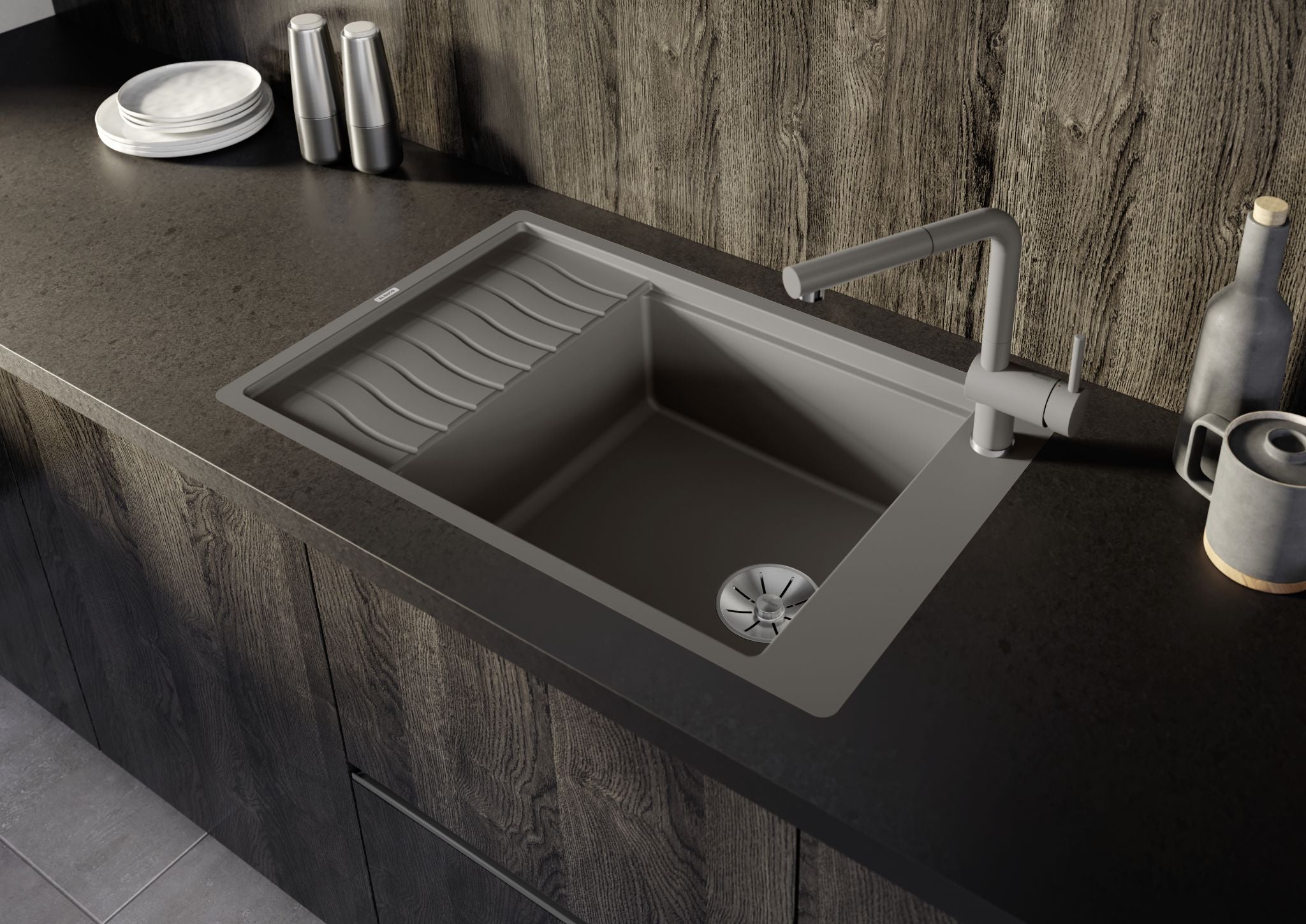 BLANCO ELON XL 6 S-F SILGRANIT mit Ablauffernbedienung mit Zubehör reversibel felsgrau 524855