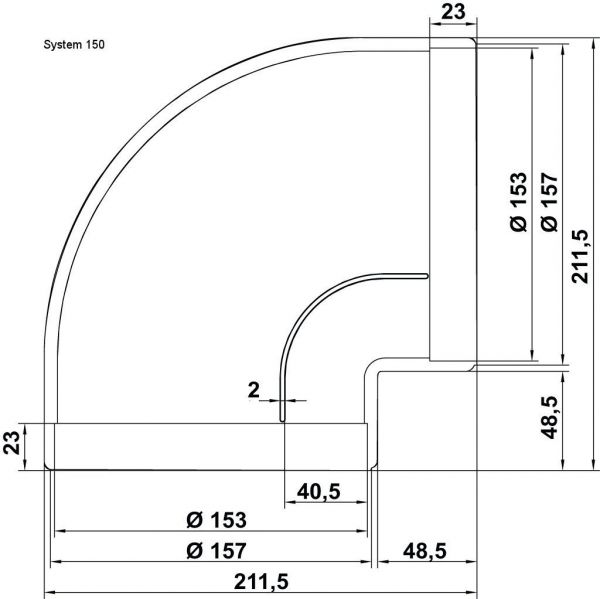 Abluft-Rohrbogen flow 90° System 150 mit Muffe